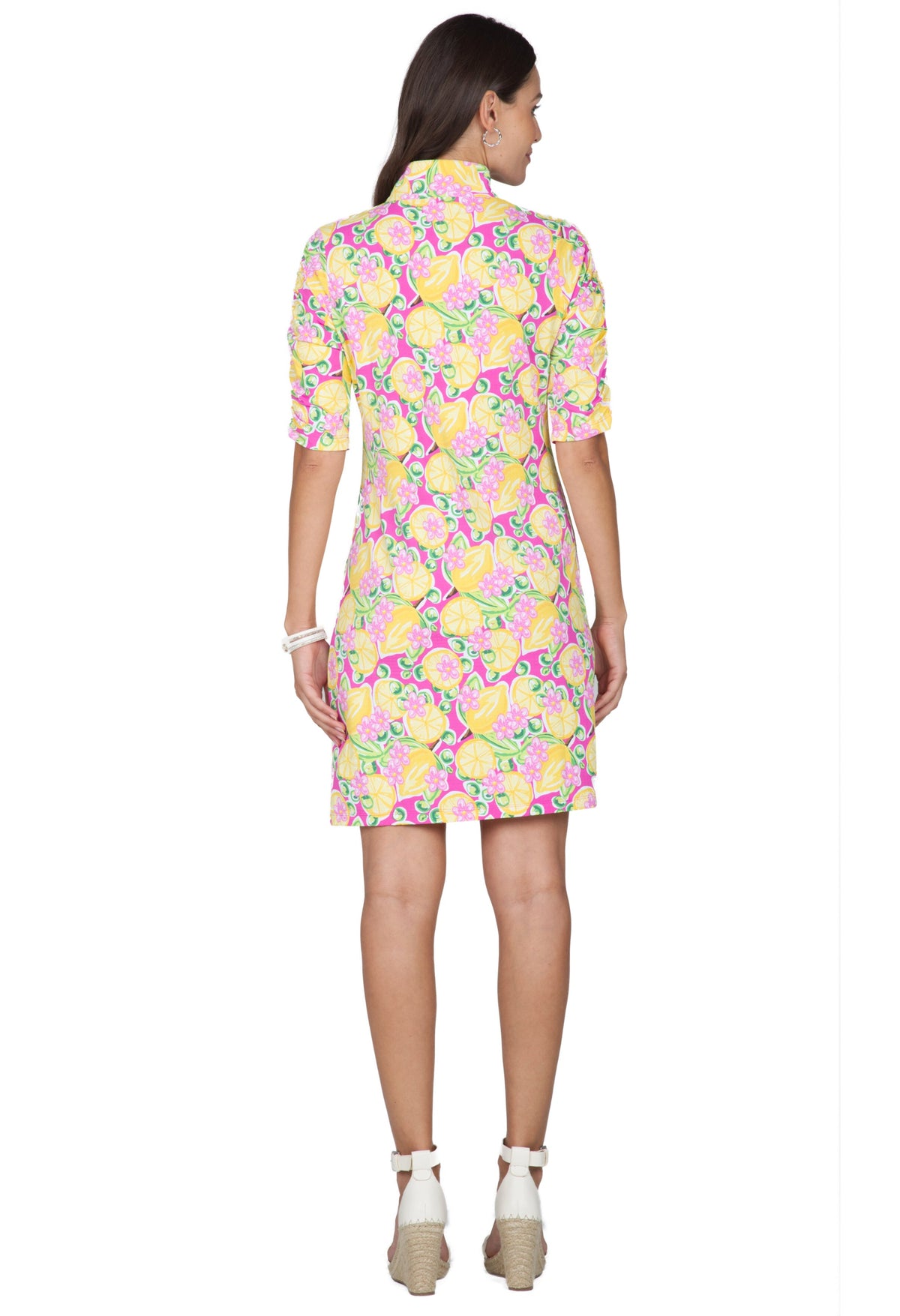 Calista Print Ruched Elbow Length Sleeve Dress - 40652